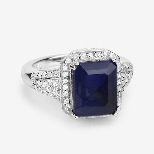 4.80 Carat Glass Filled Sapphire and White Topaz .925 Sterling Silver Ring on sale at MyriadMart
