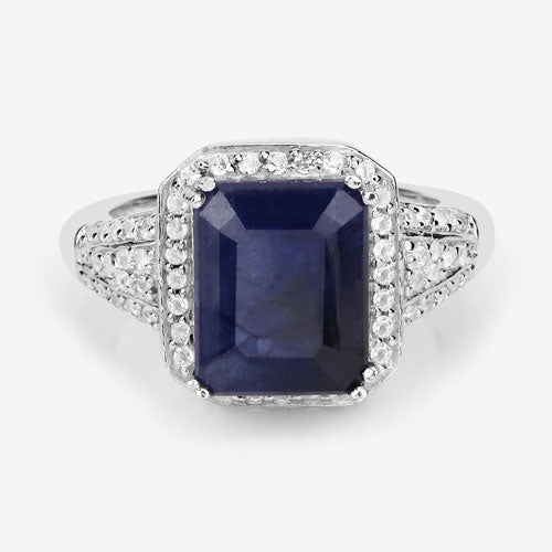 4.80 Carat Glass Filled Sapphire and White Topaz .925 Sterling Silver Ring on sale at MyriadMart