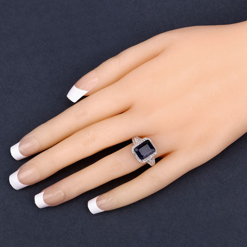 4.80 Carat Glass Filled Sapphire and White Topaz .925 Sterling Silver Ring on sale at MyriadMart