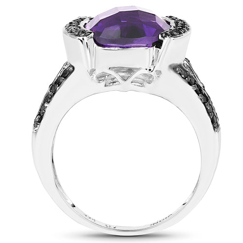 3.24 Carat Genuine Amethyst & Black Diamond .925 Sterling Silver Ring on sale at MyriadMart