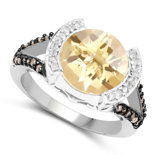 3.64 Carat Genuine Citrine, Champagne Diamond and White Diamond .925 Sterling Silver Ring on sale at MyriadMart