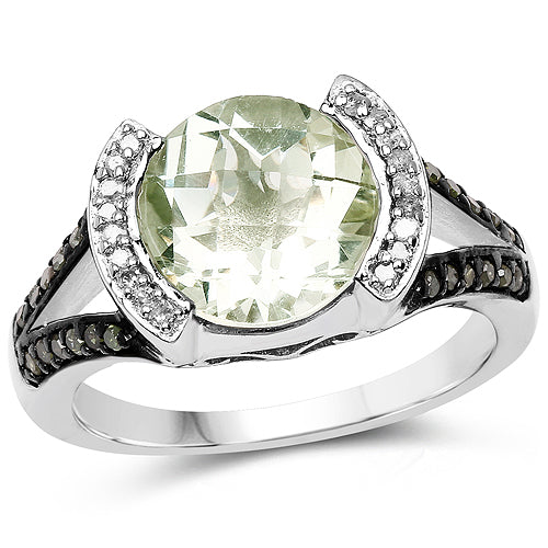 3.59 Carat Genuine Green Amethyst, Green Diamond & White Diamond .925 Sterling Silver Ring on sale at MyriadMart