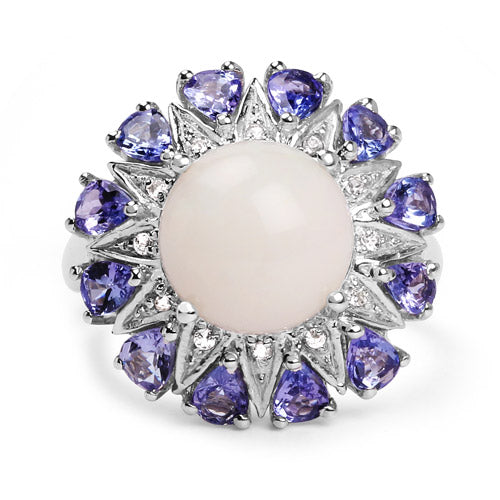 4.25 Carat Genuine Opal, Tanzanite & White Topaz .925 Sterling Silver Ring on sale at MyriadMart