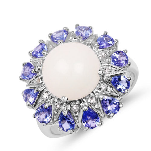 4.25 Carat Genuine Opal, Tanzanite & White Topaz .925 Sterling Silver Ring on sale at MyriadMart