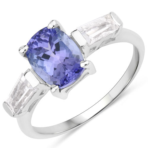 2.00 Carat Genuine Tanzanite and White Topaz .925 Sterling Silver Ring on sale at MyriadMart