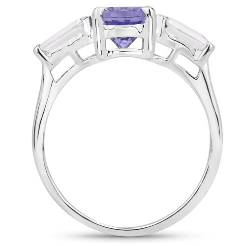 2.00 Carat Genuine Tanzanite and White Topaz .925 Sterling Silver Ring on sale at MyriadMart