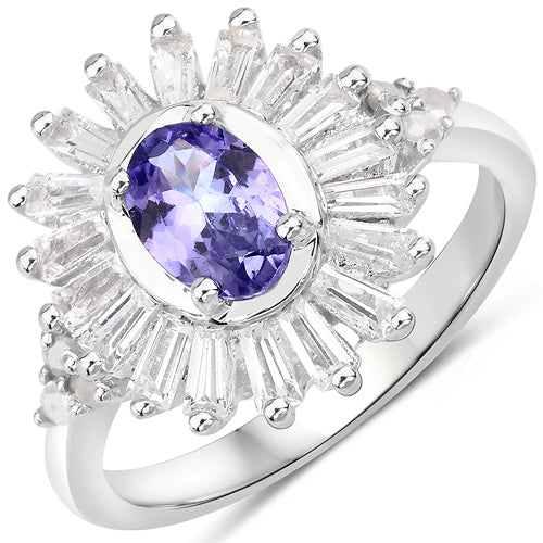 2.01 Carat Genuine Tanzanite and White Topaz .925 Sterling Silver Ring on sale at MyriadMart