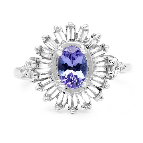 2.01 Carat Genuine Tanzanite and White Topaz .925 Sterling Silver Ring on sale at MyriadMart