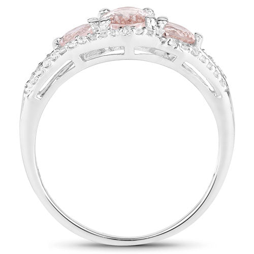 1.34 Carat Genuine Morganite and White Topaz .925 Sterling Silver Ring on sale at MyriadMart