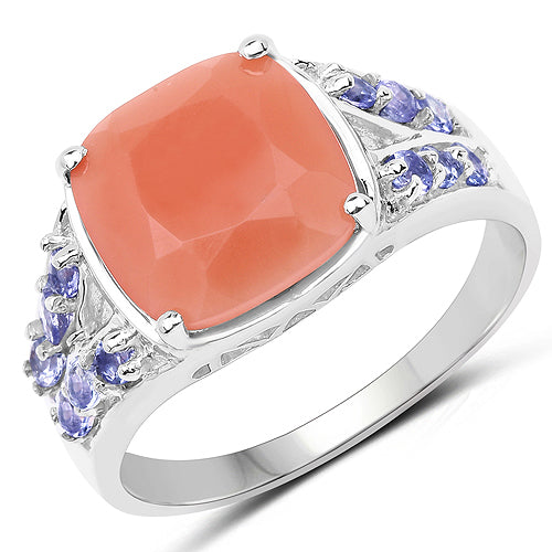 3.97 Carat Genuine Peach Moonstone and Tanzanite .925 Sterling Silver Ring on sale at MyriadMart