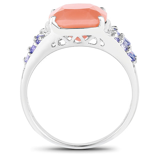3.97 Carat Genuine Peach Moonstone and Tanzanite .925 Sterling Silver Ring on sale at MyriadMart