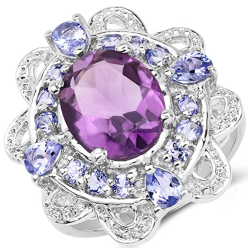 3.13 Carat Genuine Amethyst and Tanzanite .925 Sterling Silver Ring on sale at MyriadMart