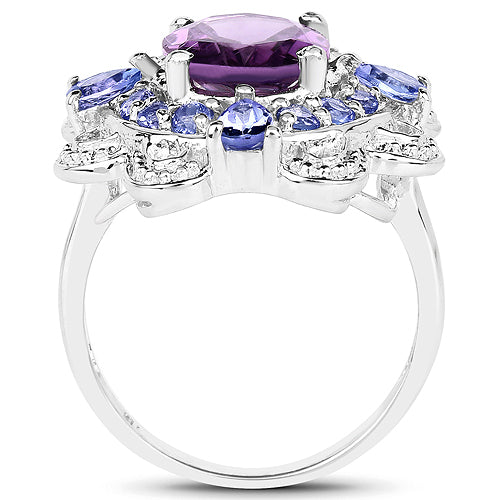 3.13 Carat Genuine Amethyst and Tanzanite .925 Sterling Silver Ring on sale at MyriadMart