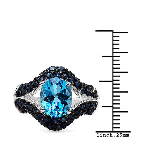 5.02 Carat Genuine Blue Topaz & Blue Sapphire .925 Sterling Silver Ring on sale at MyriadMart