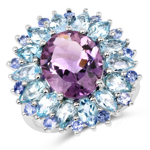"7.79 Carat Genuine Amethyst, Blue Topaz and Tanzanite .925 Sterling Silver Ring on sale at MyriadMart