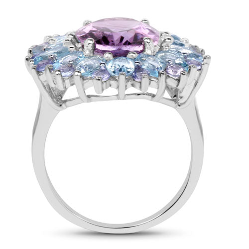 "7.79 Carat Genuine Amethyst, Blue Topaz and Tanzanite .925 Sterling Silver Ring on sale at MyriadMart