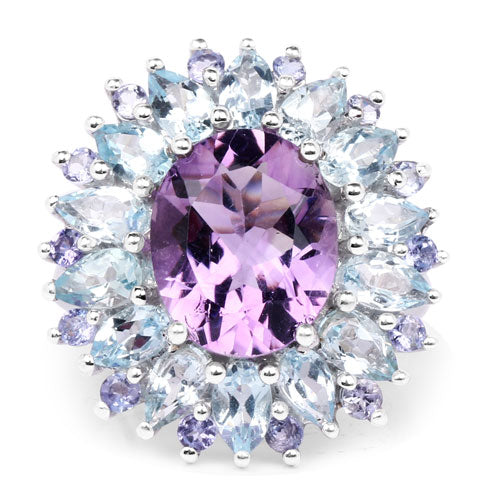 "7.79 Carat Genuine Amethyst, Blue Topaz and Tanzanite .925 Sterling Silver Ring on sale at MyriadMart