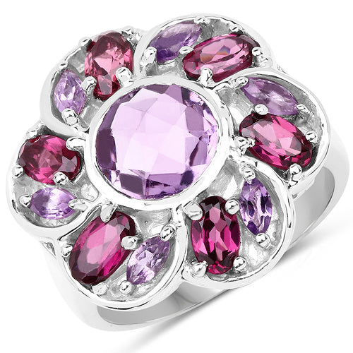 3.52 Carat Genuine Amethyst & Rhodolite .925 Sterling Silver Ring on sale at MyriadMart