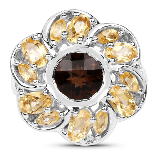 3.46 Carat Genuine Smoky Quartz & Citrine .925 Sterling Silver Ring on sale at MyriadMart