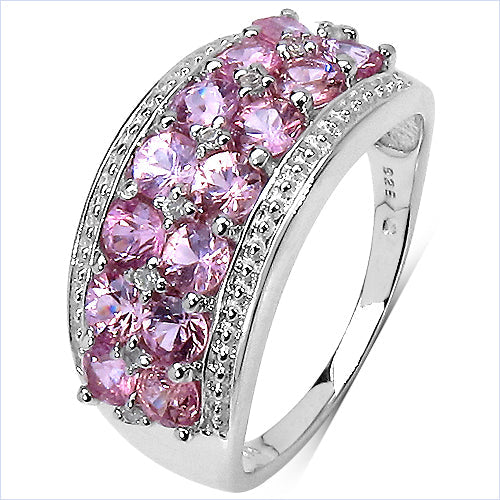 2.00 Carat Genuine Pink Sapphire & White Topaz .925 Sterling Silver Ring on sale at MyriadMart