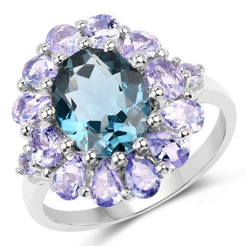 5.41 Carat Genuine London Blue Topaz and Tanzanite .925 Sterling Silver Ring on sale at MyriadMart