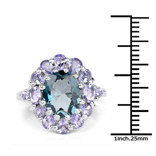 5.41 Carat Genuine London Blue Topaz and Tanzanite .925 Sterling Silver Ring on sale at MyriadMart