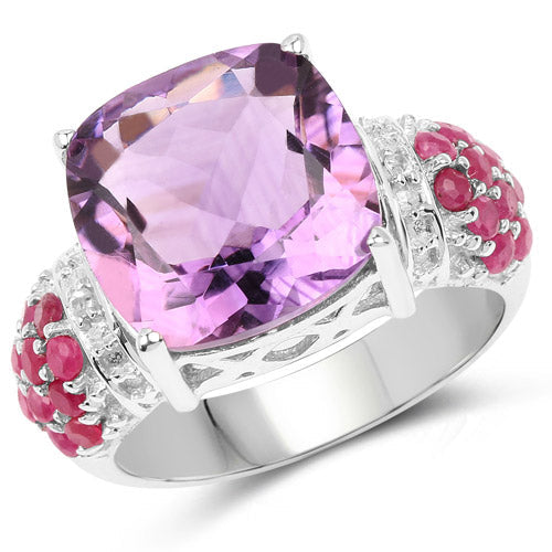 6.55 Carat Genuine Amethyst, Ruby and White Topaz .925 Sterling Silver Ring on sale at MyriadMart