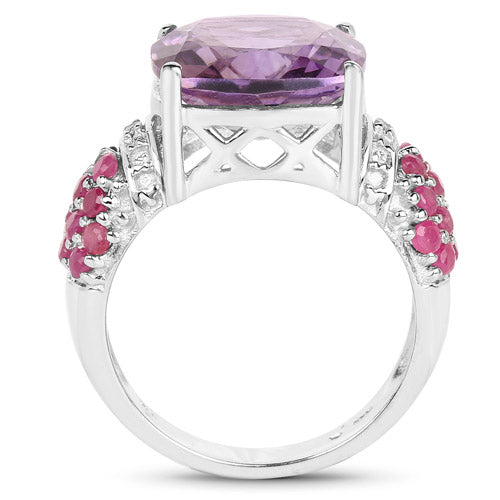 6.55 Carat Genuine Amethyst, Ruby and White Topaz .925 Sterling Silver Ring on sale at MyriadMart