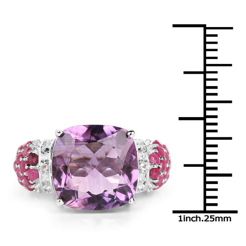 6.55 Carat Genuine Amethyst, Ruby and White Topaz .925 Sterling Silver Ring on sale at MyriadMart