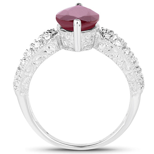 3.56 Carat Genuine Glass Filled Ruby and White Topaz .925 Sterling Silver Ring on sale at MyriadMart