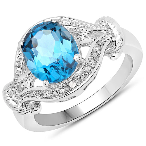 3.26 Carat Genuine London Blue Topaz & White Diamond .925 Sterling Silver Ring on sale at MyriadMart