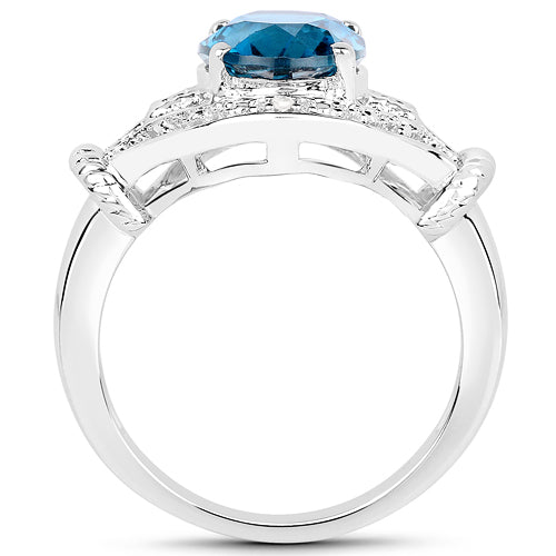 3.26 Carat Genuine London Blue Topaz & White Diamond .925 Sterling Silver Ring on sale at MyriadMart