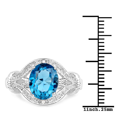 3.26 Carat Genuine London Blue Topaz & White Diamond .925 Sterling Silver Ring on sale at MyriadMart