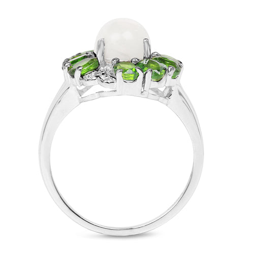 2.93 Carat Genuine Ethiopian Opal, Chrome Diopside & White Topaz .925 Sterling Silver Ring on sale at MyriadMart