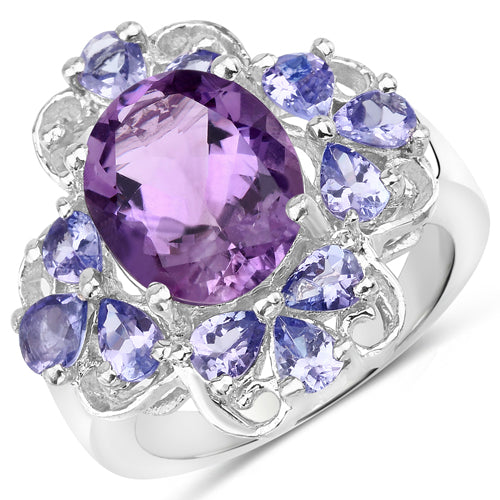 4.88 Carat Genuine Amethyst and Tanzanite .925 Sterling Silver Ring on sale at MyriadMart
