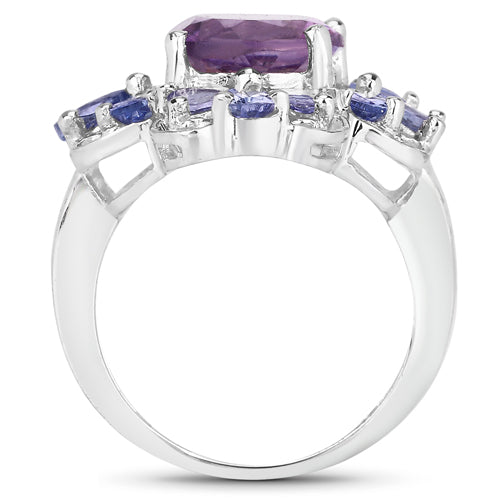 4.88 Carat Genuine Amethyst and Tanzanite .925 Sterling Silver Ring on sale at MyriadMart