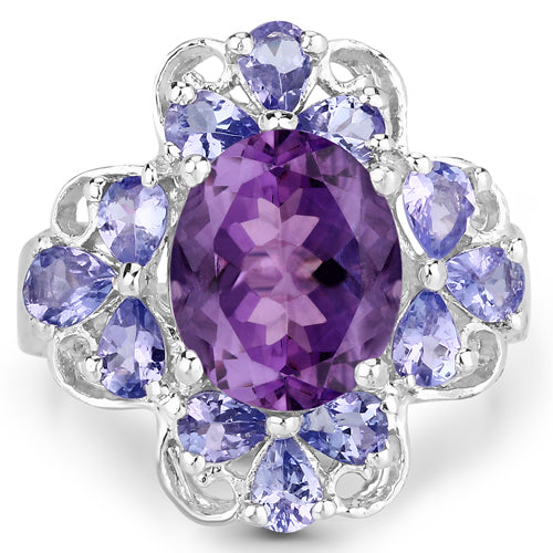 4.88 Carat Genuine Amethyst and Tanzanite .925 Sterling Silver Ring on sale at MyriadMart