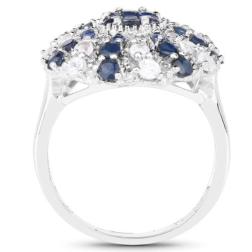 1.78 Carat Genuine Blue Sapphire & White Topaz .925 Sterling Silver Ring on sale at MyriadMart