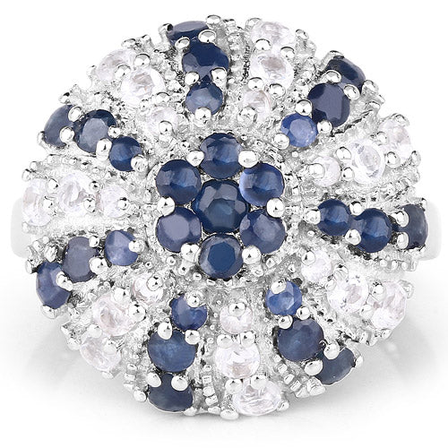 1.78 Carat Genuine Blue Sapphire & White Topaz .925 Sterling Silver Ring on sale at MyriadMart