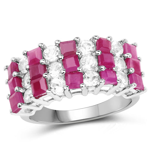 4.14 Carat Genuine Ruby and White Topaz .925 Sterling Silver Ring on sale at MyriadMart