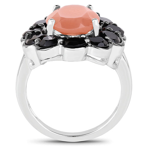 7.88 Carat Genuine Peach Moonstone and Black Spinel .925 Sterling Silver Ring on sale at MyriadMart