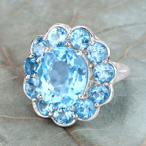 8.77 Carat Genuine Swiss Blue Topaz .925 Sterling Silver Ring on sale at MyriadMart