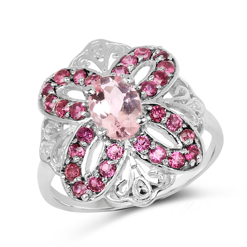 1.82 Carat Genuine Morganite & Rhodolite .925 Sterling Silver Ring on sale at MyriadMart