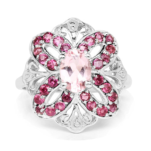 1.82 Carat Genuine Morganite & Rhodolite .925 Sterling Silver Ring on sale at MyriadMart