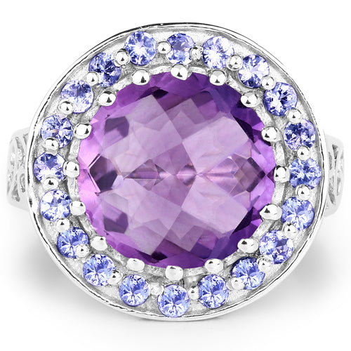 5.95 Carat Genuine Amethyst and Tanzanite .925 Sterling Silver Ring on sale at MyriadMart