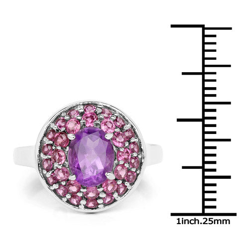2.48 Carat Genuine Amethyst and Rhodolite .925 Sterling Silver Ring on sale at MyriadMart
