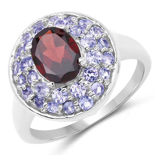2.56 Carat Genuine Garnet & Tanzanite .925 Sterling Silver Ring on sale at MyriadMart