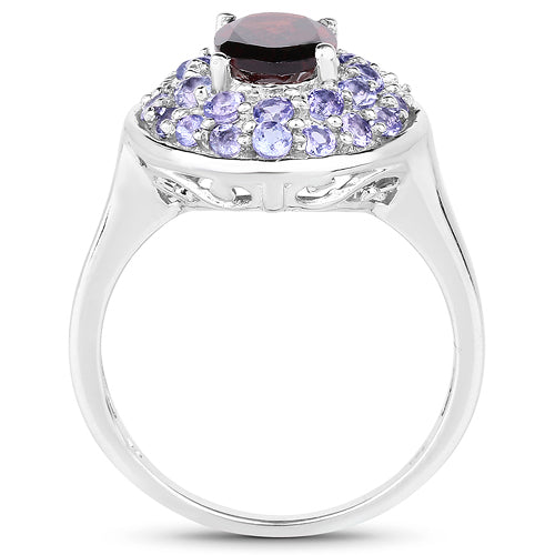 2.56 Carat Genuine Garnet & Tanzanite .925 Sterling Silver Ring on sale at MyriadMart