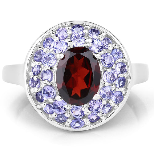2.56 Carat Genuine Garnet & Tanzanite .925 Sterling Silver Ring on sale at MyriadMart