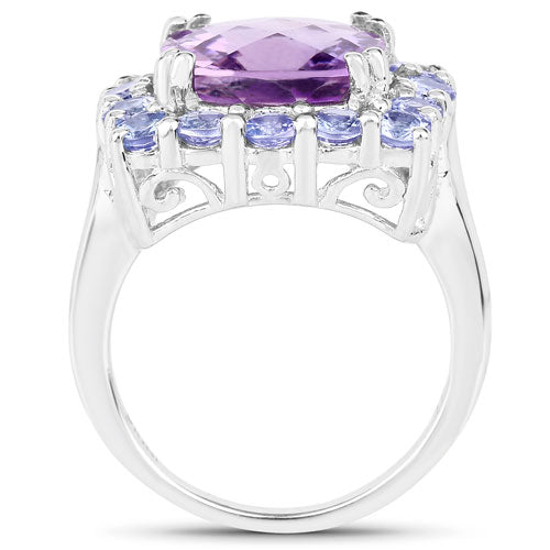 6.63 Carat Genuine Amethyst and Tanzanite .925 Sterling Silver Ring on sale at MyriadMart